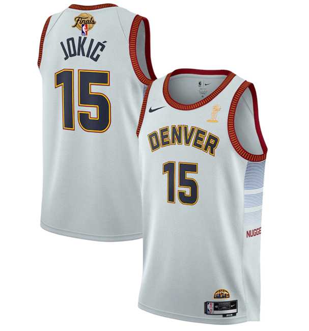Mens Denver Nuggets #15 Nikola Jokic White 2023 Finals Champions Icon Edition Stitched Basketball Jersey->denver nuggets->NBA Jersey